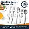 imageKINGSTONE Forged 20Piece Silverware Set 1810 Stainless Steel Flatware Utensils Set for 4 Mirror FinishDishwasher Safe SilverMatte Silver
