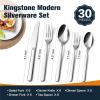 imageKINGSTONE Forged 20Piece Silverware Set 1810 Stainless Steel Flatware Utensils Set for 4 Mirror FinishDishwasher Safe SilverSilver
