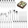 imageKINGSTONE Hammered Silverware Set Flatware Set 1810 Stainless Steel Premium Cutlery with Unique Ripple Handles Design Mirror Polished  Dishwasher Safe 20PieceWater RippleSilver
