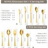 imageKINGSTONE Hammered Silverware Set Flatware Set 1810 Stainless Steel Premium Cutlery with Unique Ripple Handles Design Mirror Polished  Dishwasher Safe 20PieceWater RippleGold
