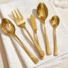 imageKINGSTONE Hammered Silverware Set Flatware Set 1810 Stainless Steel Premium Cutlery with Unique Ripple Handles Design Mirror Polished  Dishwasher Safe 20PieceWater RippleGold