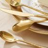 imageKINGSTONE Hammered Silverware Set Flatware Set 1810 Stainless Steel Premium Cutlery with Unique Ripple Handles Design Mirror Polished  Dishwasher Safe 20PieceWater RippleGold