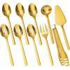 imageKINGSTONE Large Hostess Serving Utensils Set1810 Stainless Steel Heavy Duty 10inch Serving SpoonsSlotted SpoonsServing ForkServing Tongs Cake Pie Server For Buffet Wedding Party GoldGold