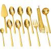imageKINGSTONE Large Hostess Serving Utensils Set1810 Stainless Steel Heavy Duty 10inch Serving SpoonsSlotted SpoonsServing ForkServing Tongs Cake Pie Server For Buffet Wedding Party GoldGold