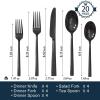 imageKINGSTONE Silverware Set 20Piece Forged Flatware Set Cutlery Set Premium Stainless Steel Service for 4 for Kitchen Home Wedding Party Mirror Polished and Dishwasher SafeBlack