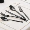 imageKINGSTONE Silverware Set 20Piece Forged Flatware Set Cutlery Set Premium Stainless Steel Service for 4 for Kitchen Home Wedding Party Mirror Polished and Dishwasher SafeBlack