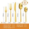 imageKINGSTONE Silverware Set 20Piece Forged Flatware Set Cutlery Set Premium Stainless Steel Service for 4 for Kitchen Home Wedding Party Mirror Polished and Dishwasher SafeGold