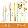 imageKINGSTONE Silverware Set 20Piece Forged Flatware Set Cutlery Set Premium Stainless Steel Service for 4 for Kitchen Home Wedding Party Mirror Polished and Dishwasher SafeGold
