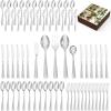 imageKINGSTONE Silverware Set 60Piece Flatware Set for 12 1810 Stainless Steel Cutlery Set with Bead Edge Utensil for Kitchen Home Party Wedding Mirror Polished Dishwasher Safe Featured GiftsMatte Silver