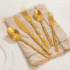 imageKINGSTONE Silverware Set Luxury 30 Piece Flatware Set for 6 1810 Stainless Steel Cutlery Set with Diamond Cut Pattern for Kitchen Home Wedding Party Mirror Polished and Dishwasher SafeGold