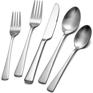 imageKINGSTONE 1810 Stainless Steel Flatware 20Piece Forged Silverware Set for 4 Mirror Polished Cutlery Set Dishwaher Safe for Home Restaurant Wedding PartyMatte Silver