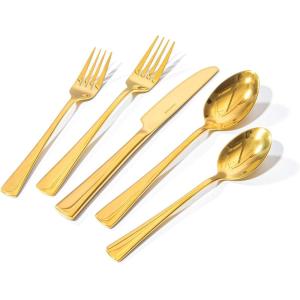 imageKINGSTONE 1810 Stainless Steel Flatware 20Piece Forged Silverware Set for 4 Mirror Polished Cutlery Set Dishwaher Safe for Home Restaurant Wedding PartyGold