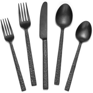 imageKINGSTONE 20 Pcs Black Hammered Silverware Set for 4 1810 Stainless Steel Heavy Duty Flatware Set Tableware Cutlery Utensil Sets for Home Restaurant Dishwasher SafeBlack