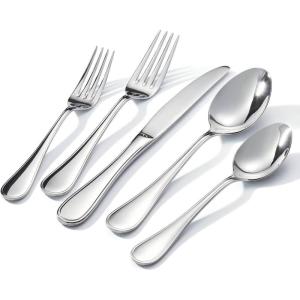 imageKINGSTONE 20 Piece Teardrop Silverware Set for 4 1810 Stainless Steel Flatware Set Modern Design Cutlery Set for HomeHotelWeddingMirror Polished and Dishwasher SafeSilver