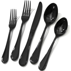imageKINGSTONE 20 Piece Teardrop Silverware Set for 4 1810 Stainless Steel Flatware Set Modern Design Cutlery Set for HomeHotelWeddingMirror Polished and Dishwasher SafeBlack