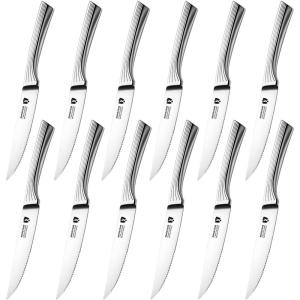 imageKINGSTONE 5quot Steak Knives Set of 12 Pieces Kitchen Steak Knife Set German Stainless Steel Serrated Steak Knives with Gift Box Dishwasher Safe 12 sliver12