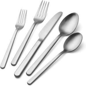 imageKINGSTONE Forged 20Piece Silverware Set 1810 Stainless Steel Flatware Utensils Set for 4 Mirror FinishDishwasher Safe SilverMatte Silver