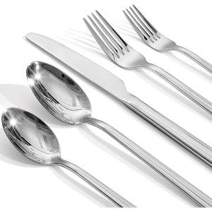 imageKINGSTONE Forged 20Piece Silverware Set 1810 Stainless Steel Flatware Utensils Set for 4 Mirror FinishDishwasher Safe SilverSilver