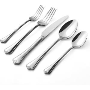 imageKINGSTONE Silverware Set 20piece 1810 Stainless Steel Flatware Set Cutlery Set for 4 for Kitchen Home Wedding Party Mirror Polished and Dishwasher Safe Featured GiftsSilver