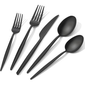 imageKINGSTONE Silverware Set 60Piece Flatware Set Cutlery Set Premium 1810 Stainless Steel Tableware Include Forks Knives Spoons for Home Kitchen Restaurant Wedding Dishwasher SafeGoldBlack