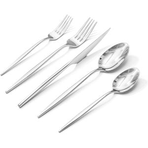 imageKINGSTONE Silverware Set 60Piece Flatware Set Cutlery Set Premium 1810 Stainless Steel Tableware Include Forks Knives Spoons for Home Kitchen Restaurant Wedding Dishwasher SafeGoldSilver