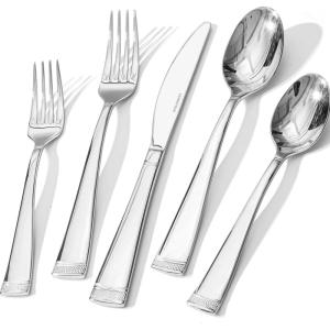 imageKINGSTONE Silverware Set 60Piece Flatware Set for 12 1810 Stainless Steel Cutlery Set with Bead Edge Utensil for Kitchen Home Party Wedding Mirror Polished Dishwasher Safe Featured GiftsSilver