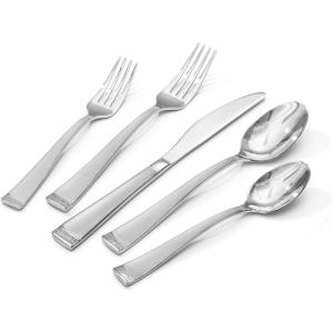 imageKINGSTONE Silverware Set 60Piece Flatware Set for 12 1810 Stainless Steel Cutlery Set with Bead Edge Utensil for Kitchen Home Party Wedding Mirror Polished Dishwasher Safe Featured GiftsMatte Silver