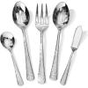 imageKINGSTONE Hammered 8Piece Serving Utensil Set 1810 Stainless Steel Flatware for Catering Party Include Spoons Slotted Spoon Fork Butter Knife  Mirror Finish ampamp Dishwasher SafeSliver