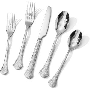 imageKINGSTONE Premium Silverware Sets 1810 Stainless Steel Flatware Set20Piece Cutlery with Tin Flow Handles Dishwasher Safe 20Piece20Piece