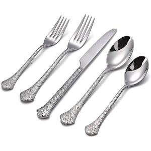 imageKINGSTONE Premium Silverware Sets 1810 Stainless Steel Flatware Set20Piece Cutlery with Tin Flow Handles Dishwasher Safe 20Piece30Piece