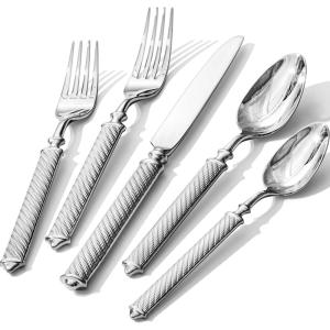 imageKINGSTONE Retro RopePattern Silverware Set 20Piece Flatware Set Cutlery Set Forged with Handcrafted Texture Handles 1810 Stainless Steel Dishwasher SafeSilver