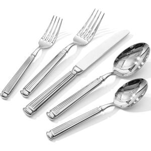 imageKINGSTONE Silverware Set 1810 Stainless Steel Flatware Set  Roman Column Embossed Thick Handle for Wedding Home Restaurant Camping and Party Mirror Polish ampamp Dishwasher Safe 40PieceSliver