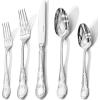 imageKINGSTONE Vintage Silverware Set 20Piece 1810 Stainless Steel Silverware Set for 4 with Floral Handles Design Mirror Polished Utensil Sets for Home Restaurant WeddingDishwasher SafeSilver