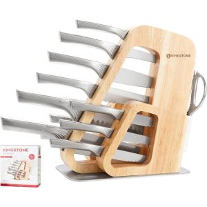 imageKINGSTONE Kitchen Knife Set with Block 14 Pcs German Stainless Steel Knife Set with Builtin Sharpener Dishwasher Safe Knife Block Setnatural 14pcsNatural