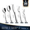 imageKINGSTONE Flatware Set 40Piece Luxury Silverware Set for 8 1810 Stainless Steel Cutlery Utensils Sets with European Design Pure Hand Mirror Polished Perfect for Family ampamp Parties Dishwasher Safe20Piece