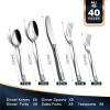 imageKINGSTONE Flatware Set 40Piece Luxury Silverware Set for 8 1810 Stainless Steel Cutlery Utensils Sets with European Design Pure Hand Mirror Polished Perfect for Family ampamp Parties Dishwasher Safe40Piece