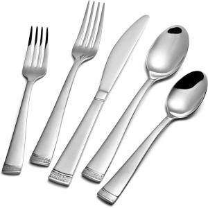 imageKINGSTONE Silverware Set  40 Piece Stainless Steel Flatware Set with Bead Edge Matte Finish for Home Party Wedding