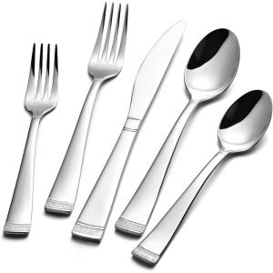 imageKINGSTONE Silverware Set 30 Piece Flatware Set for 6 Premium Stainless Steel Cutlery Set with Bead Edge Mirror Polished Kitchen Utensil Set for Home Party Wedding