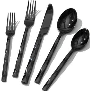 imageKINGSTONE Silverware Set with Waterdrop Storage Organizer Luxury 20 Piece Flatware Set for 4 1810 Stainless Steel Cutlery Set with Diamond Cut Pattern Ideal for KitchenParty and GiftBlack