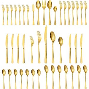 imageKINGSTONE Silverware Set with Waterdrop Storage Organizer 20Piece Flatware Cutlery Set in Gift Box Forged Premium Stainless Steel Mirror Polished Service for 4 Ideal for Kitchen Party GiftWater RippleGold